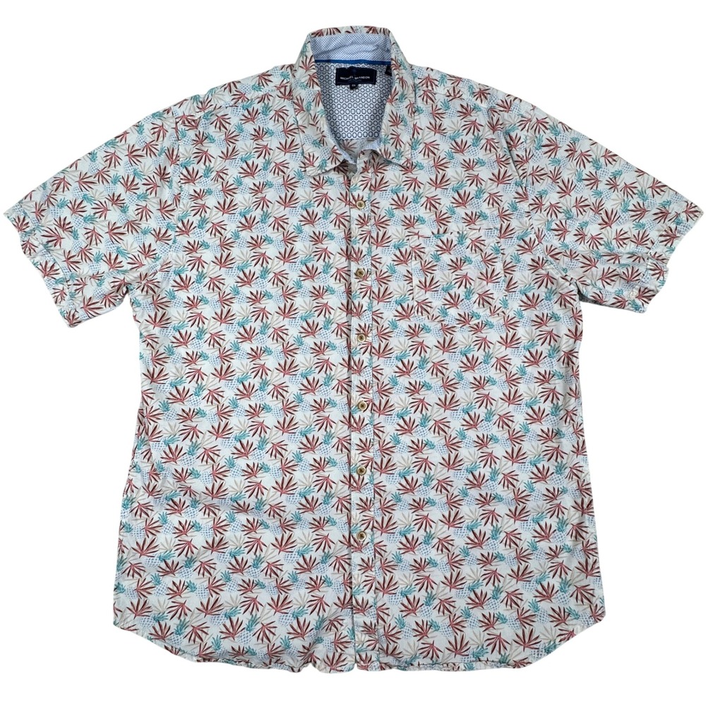 Michael Brandon Mens Button Down Shirt Tropical Pineapple White XL Short Sleeve